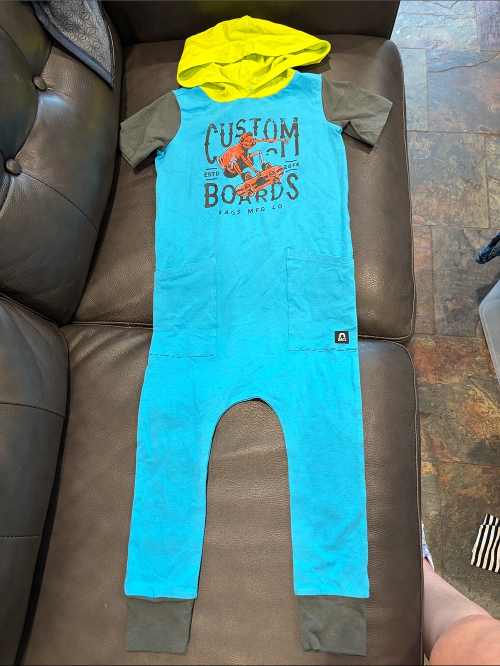 Rags to Raches Blue & Yellow Hooded Kids Romper
